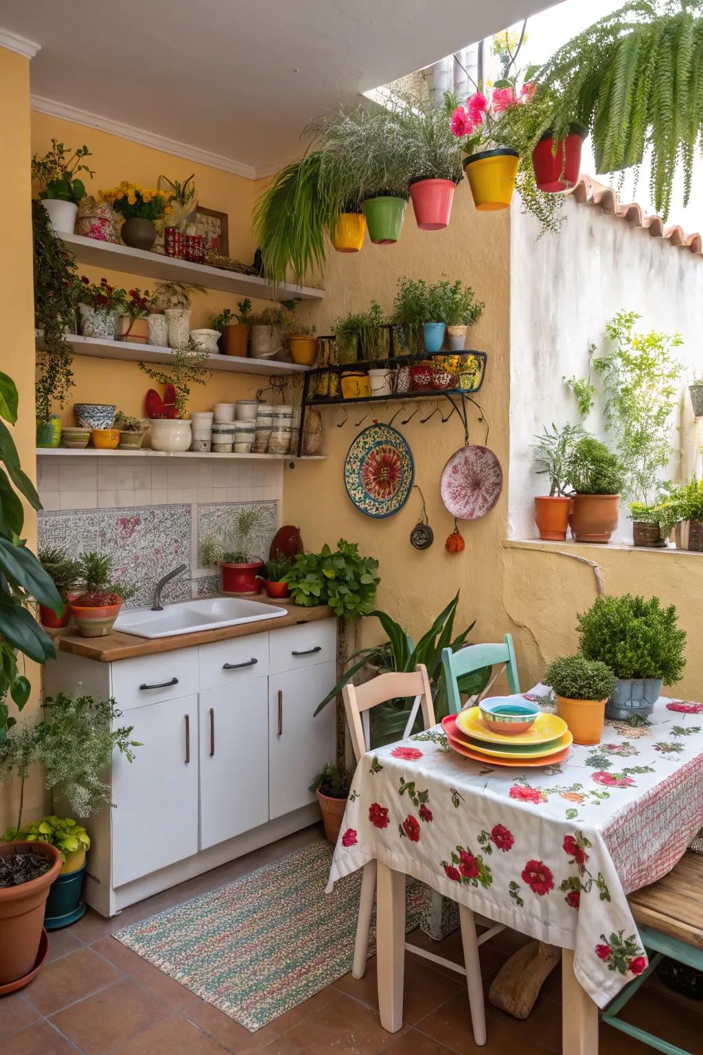 Decorative elements bring life and color to a small kitchen.