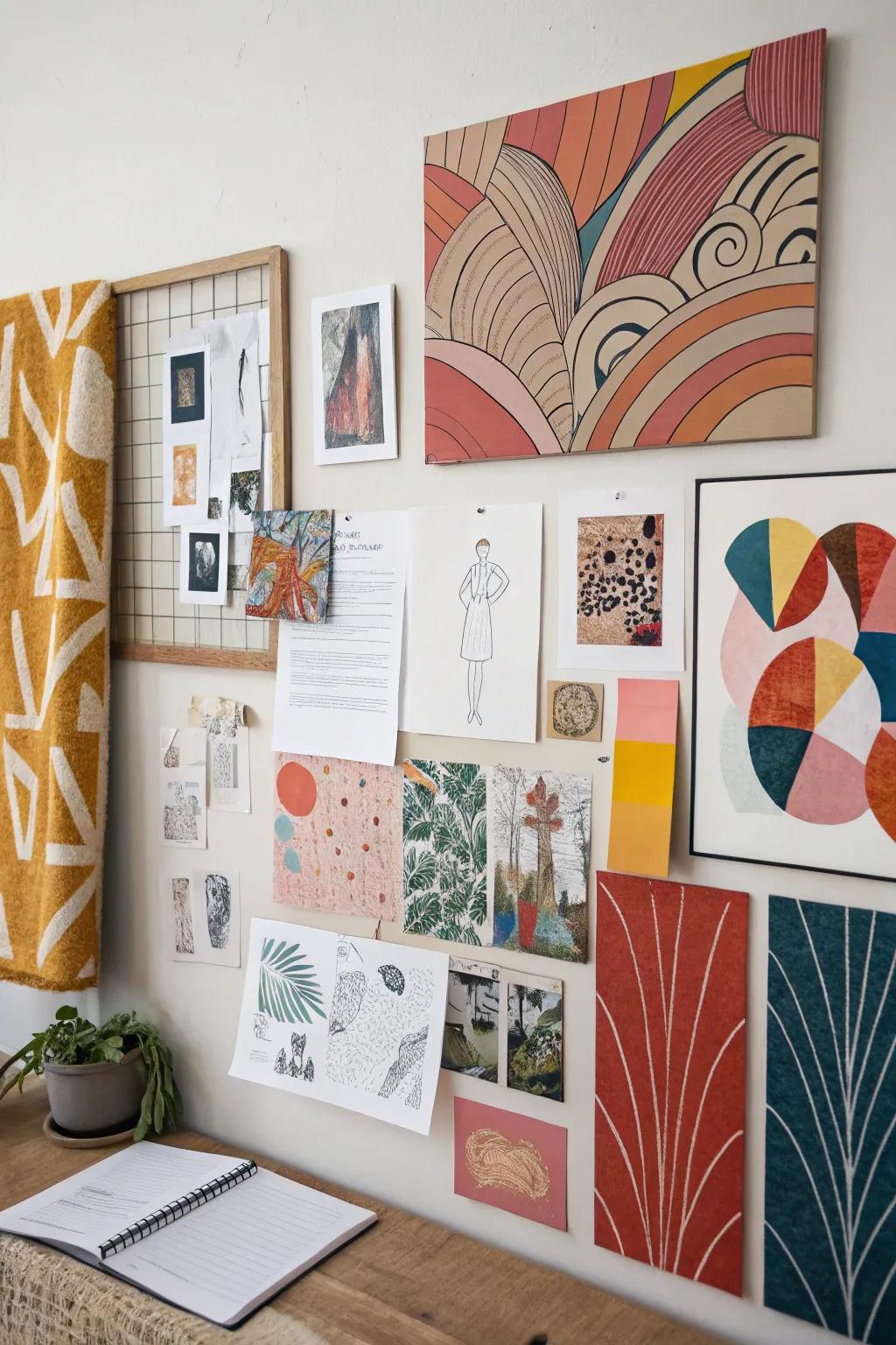 An artistic mood board showcasing bold art and creative sketches.