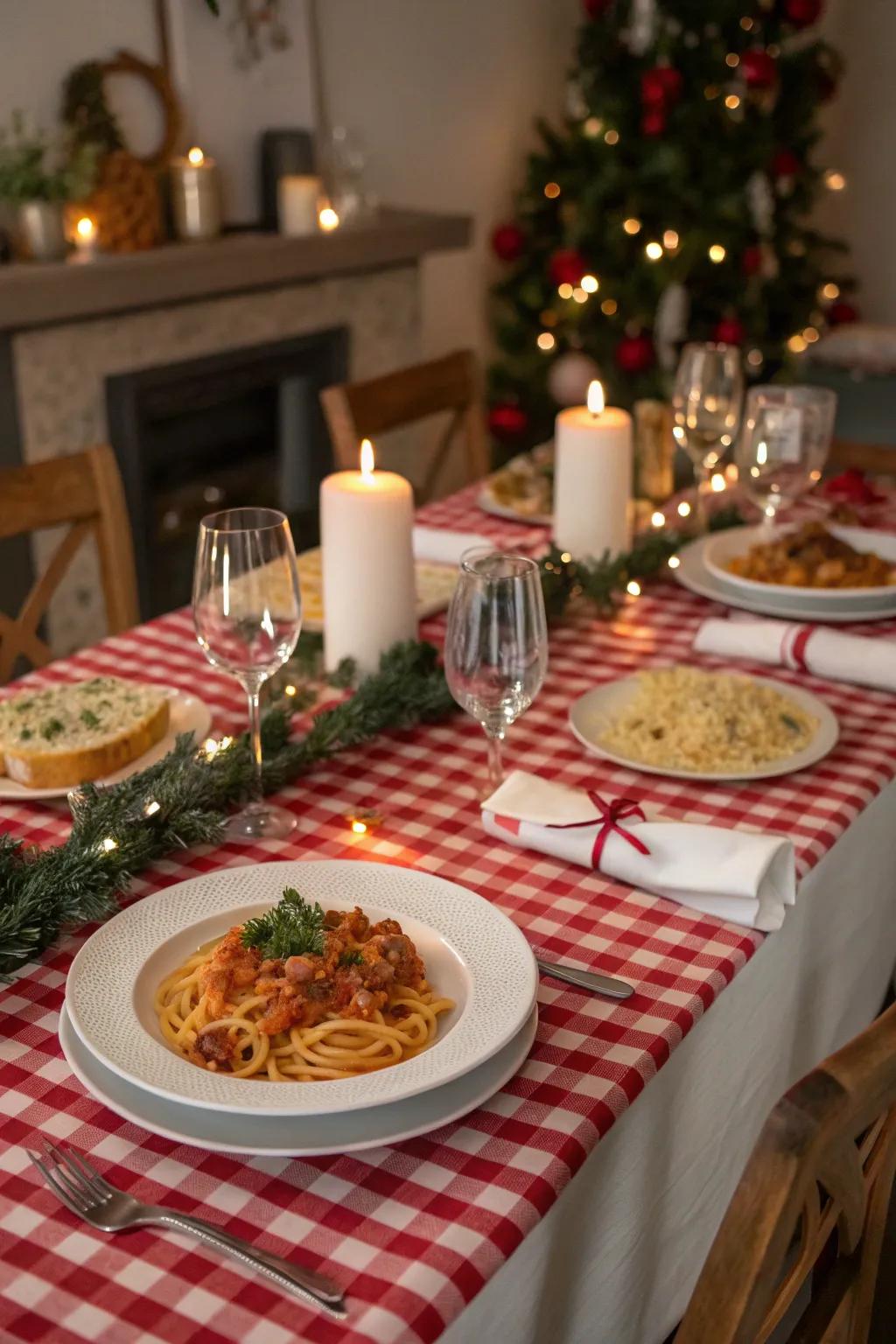 A beautifully arranged table intended for an Italian-themed festive supper evening.