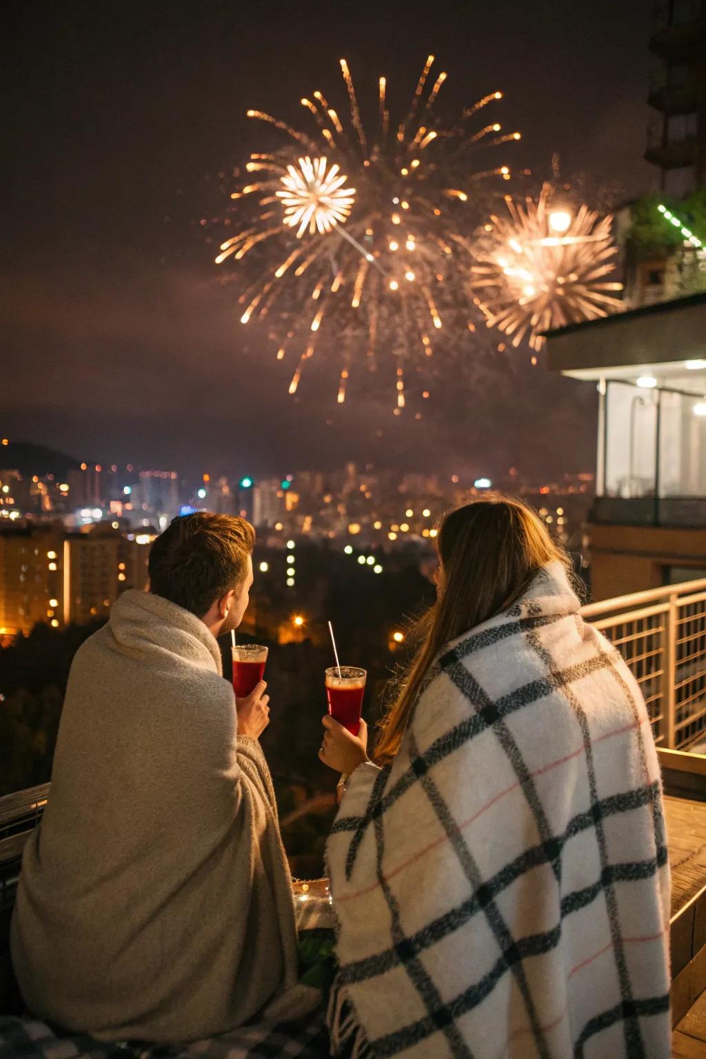 Enjoy a spectacular fireworks display with a cozy viewing setup.