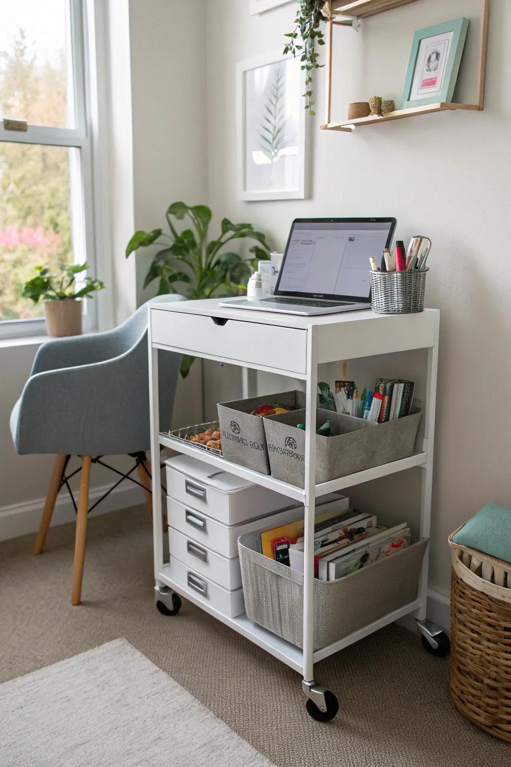 Maintain a versatile workspace with a mobile office cart.