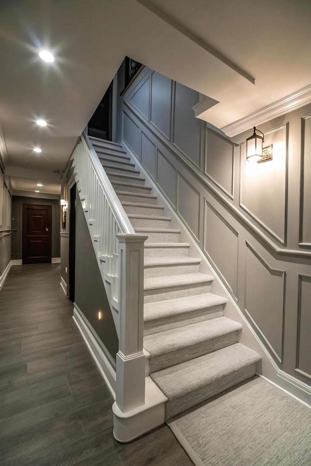 A monochrome staircase design for a streamlined, unified look.