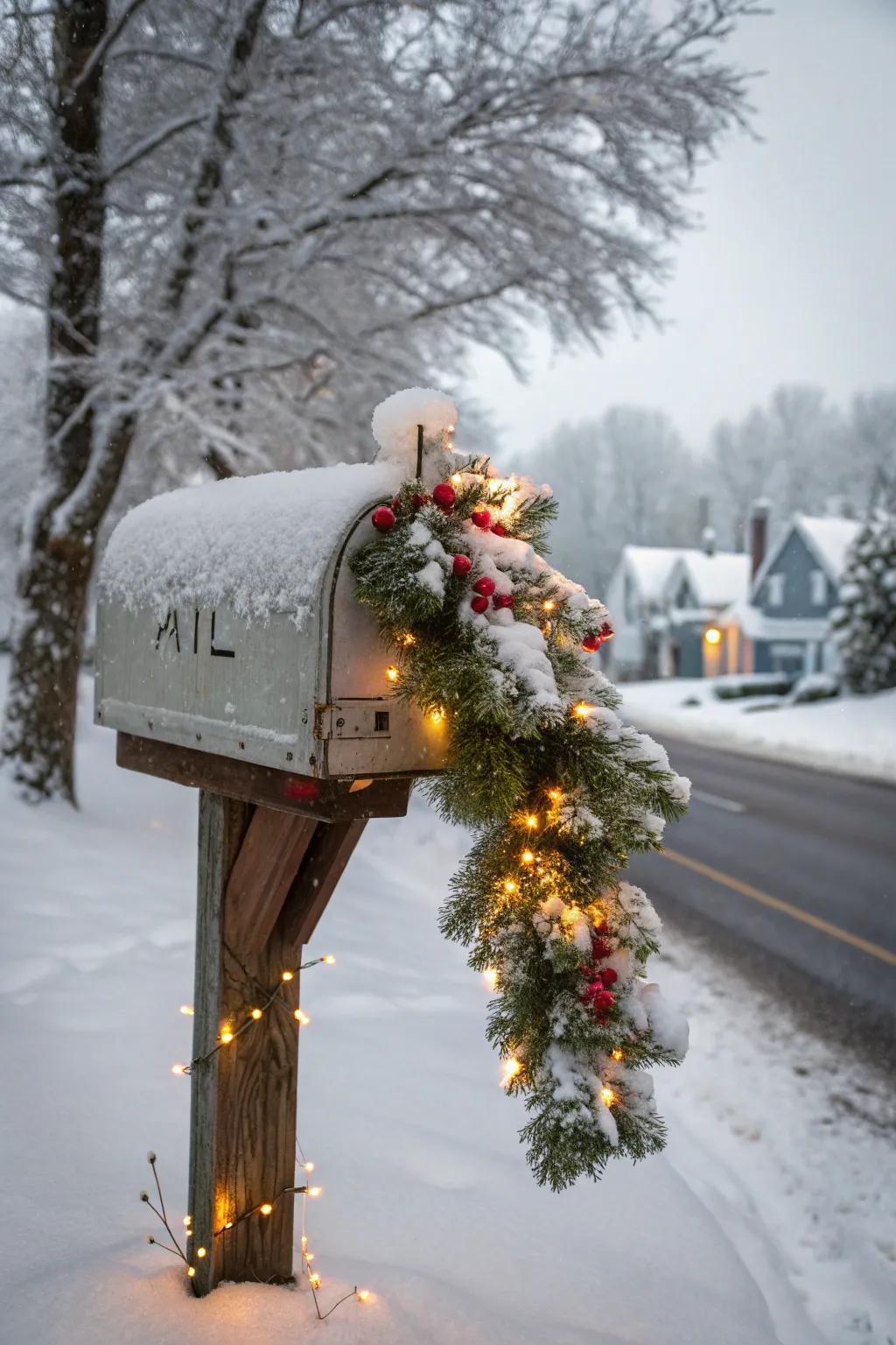 A festively decorated mailbox spreads holiday cheer.