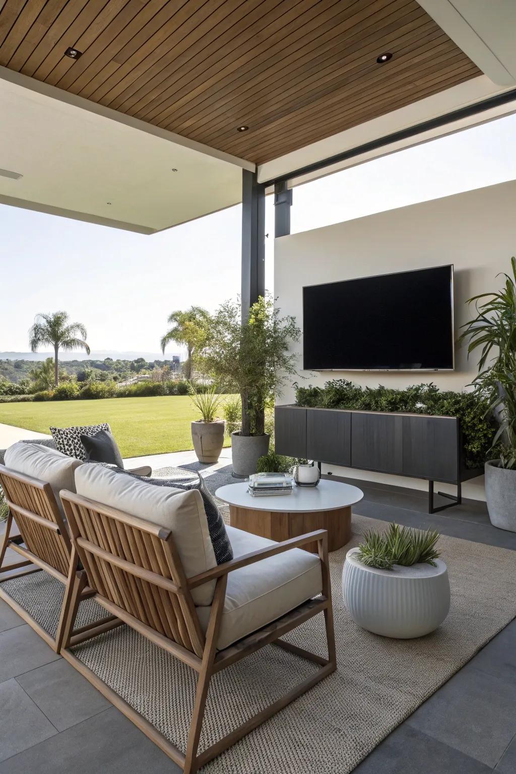 Modern design brings a chic and sophisticated look to your outdoor TV setup.