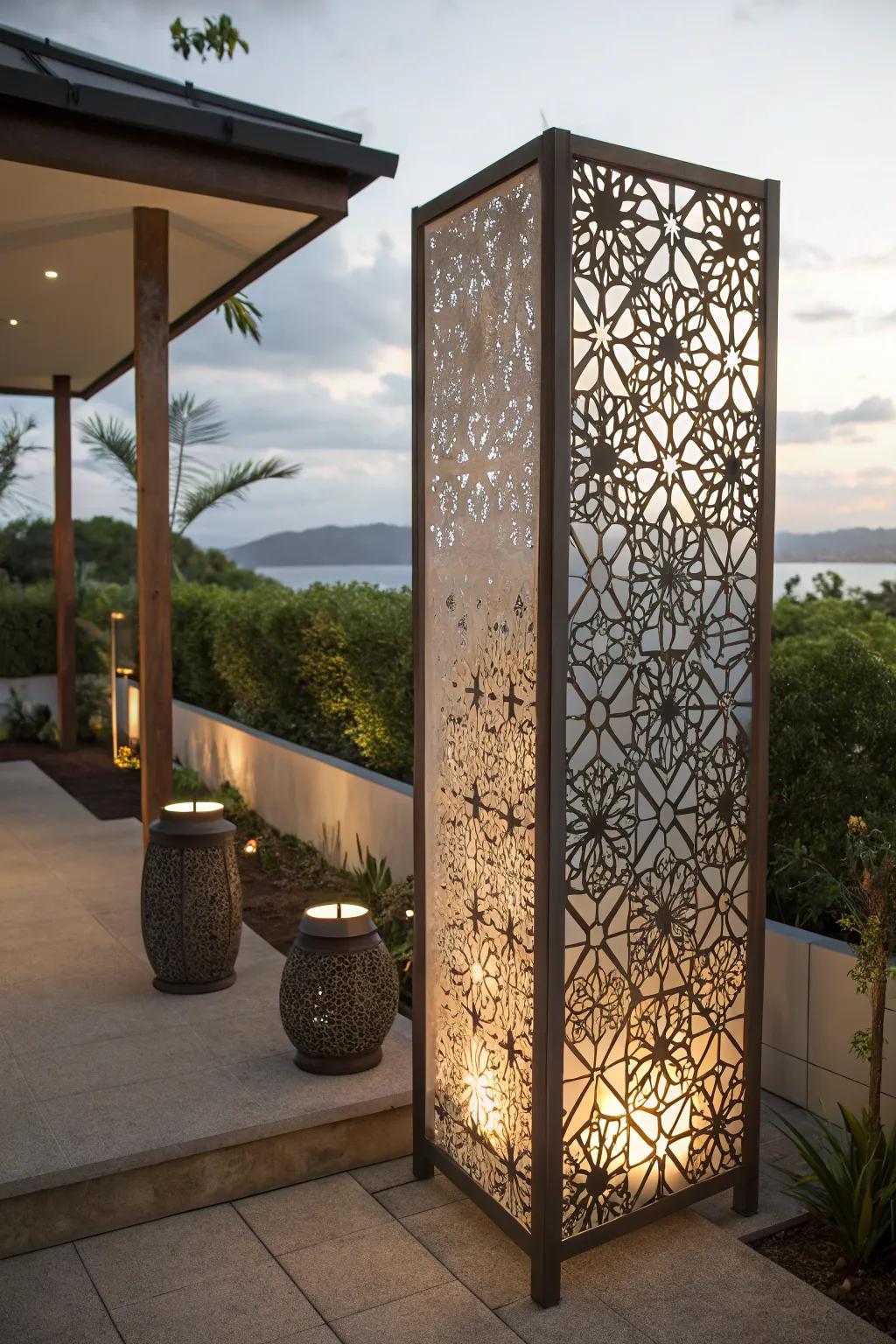 Artistic patterns transform privacy screens into stunning visual features.
