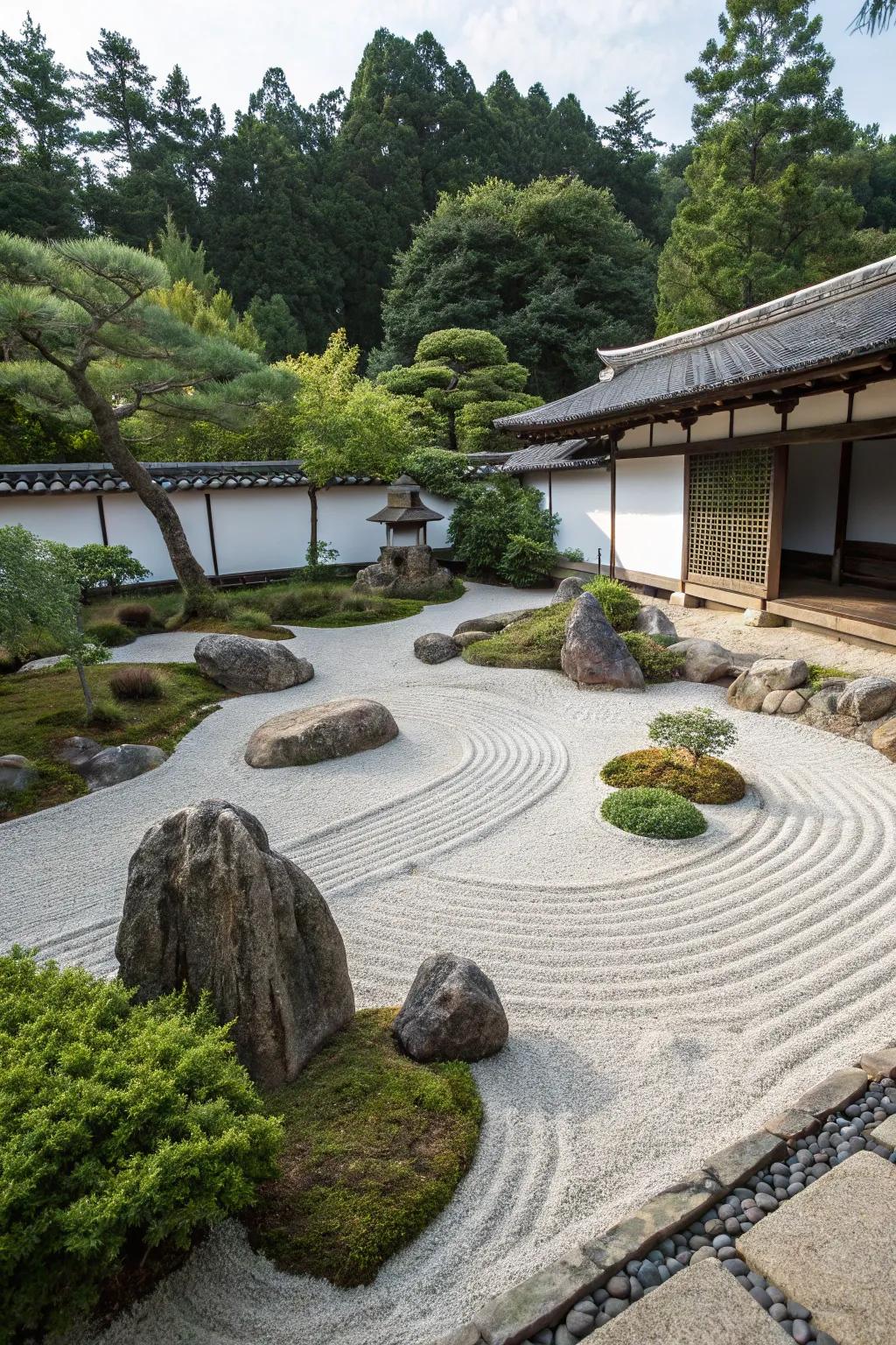 A Zen garden embodies simplicity and tranquility.