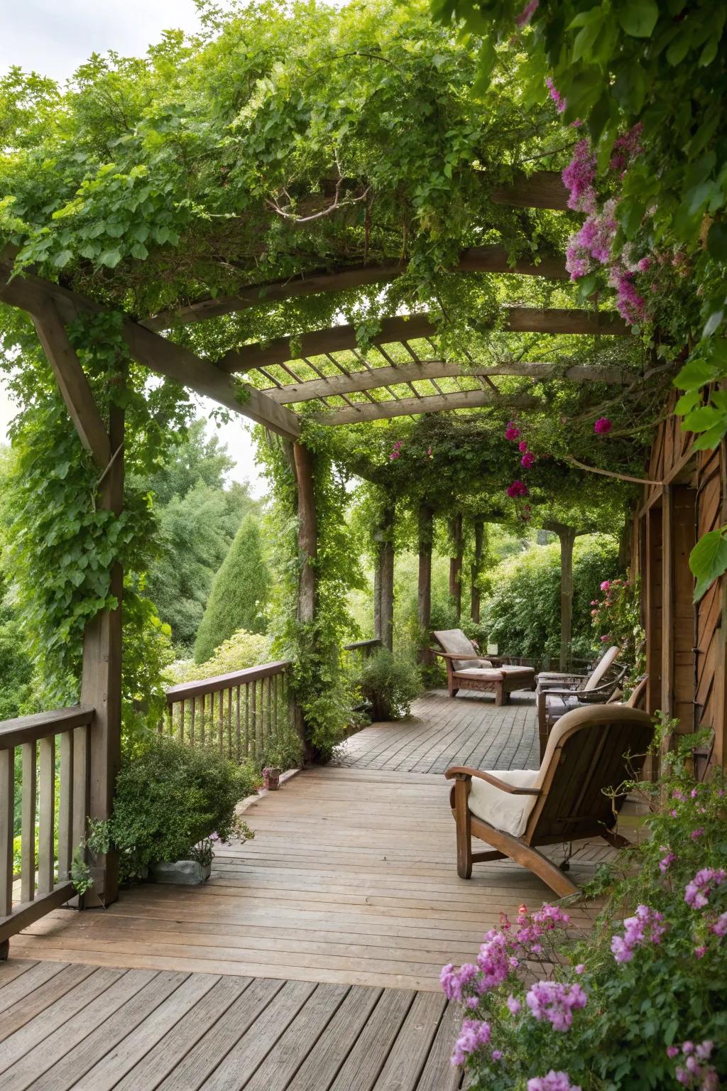 Vines transform your deck into a shaded oasis.