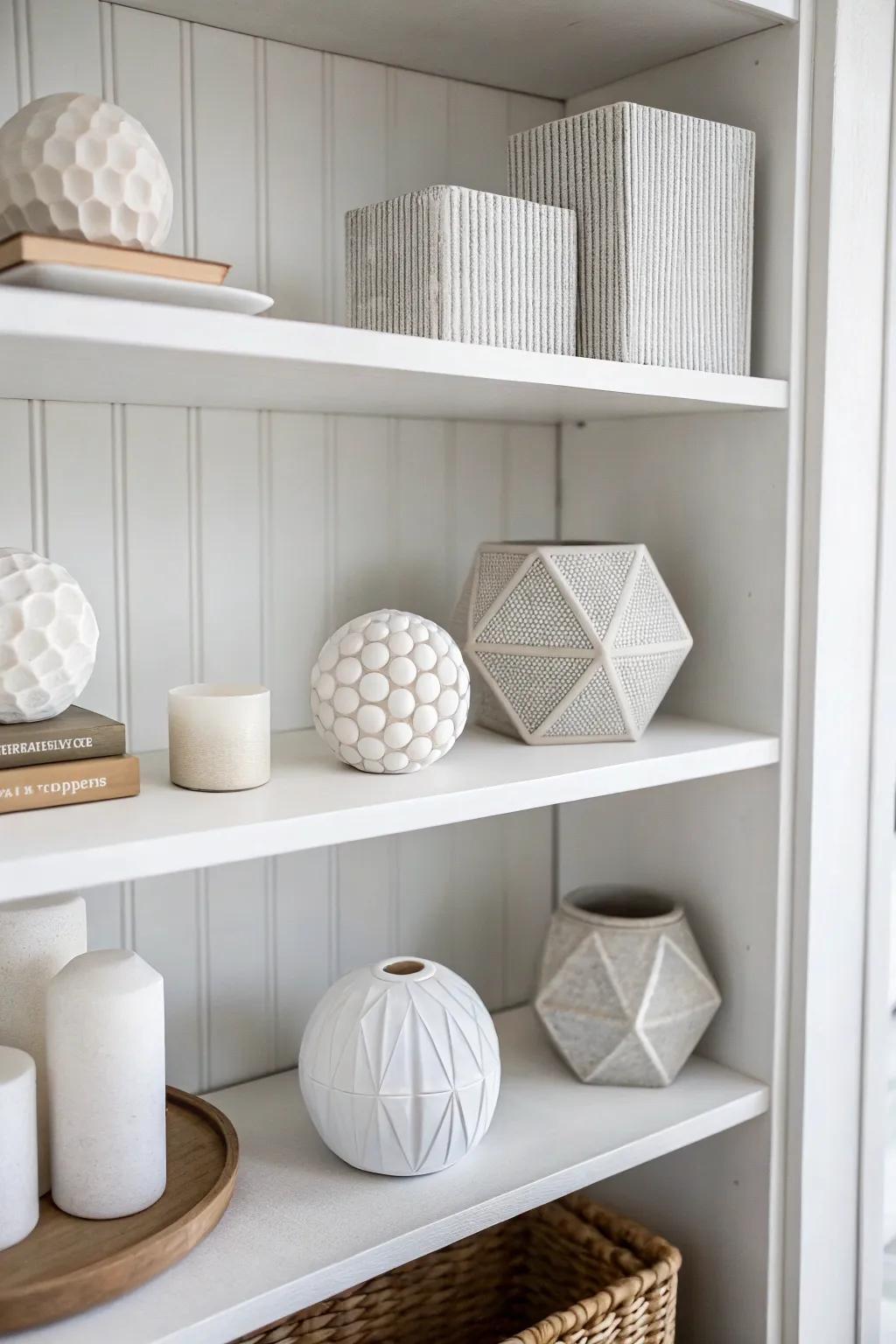 Unique shapes add intrigue and visual interest to shelves.