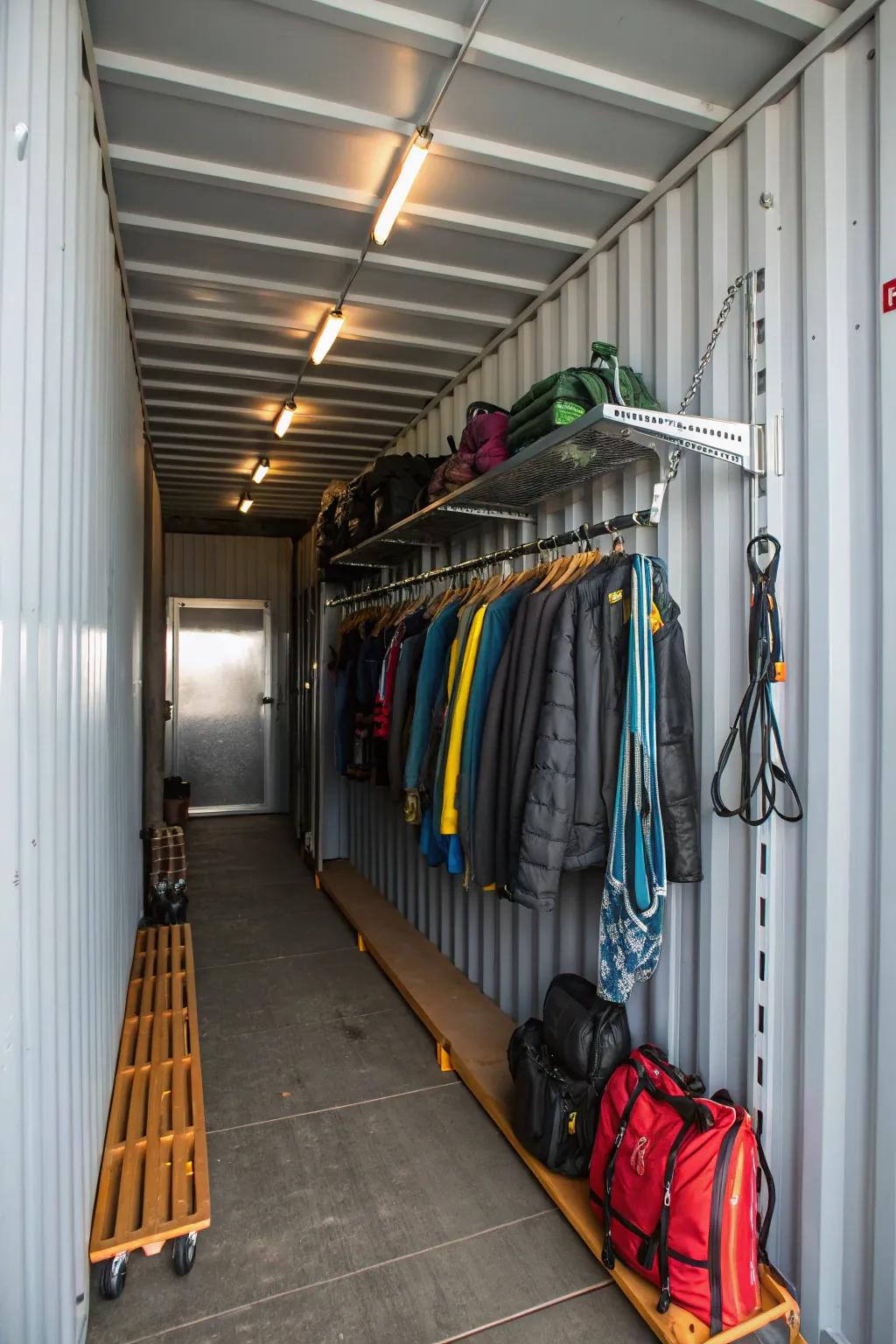 Vertical storage keeps floor space clear and organized.