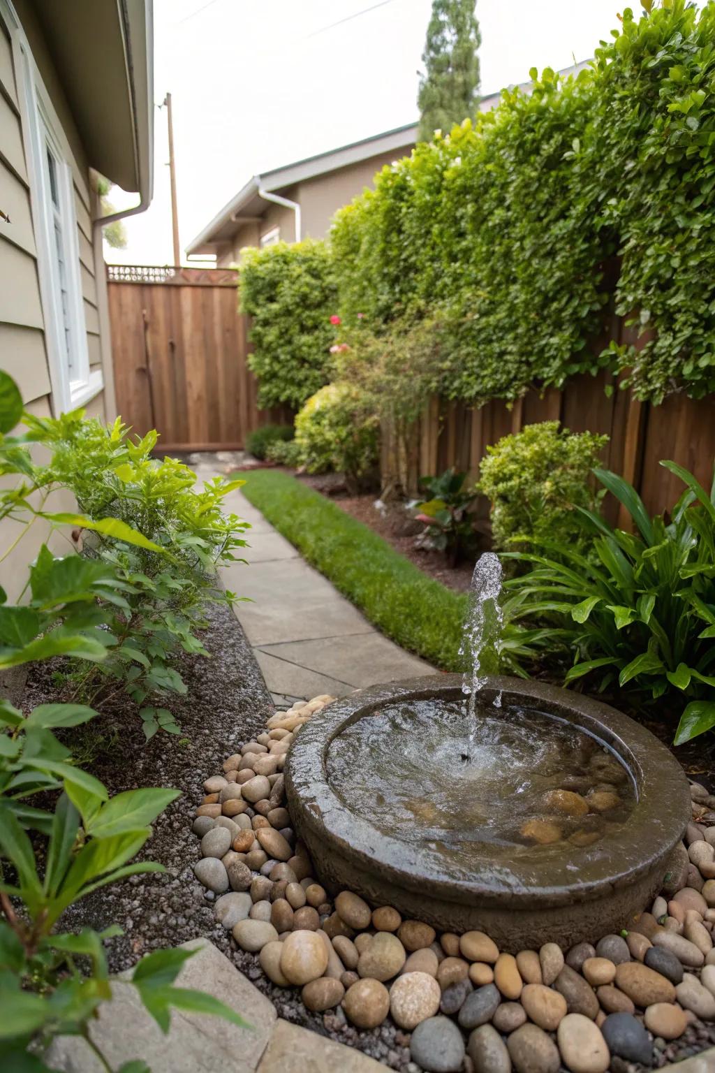 Introduce a calming soundscape with a petite water feature.