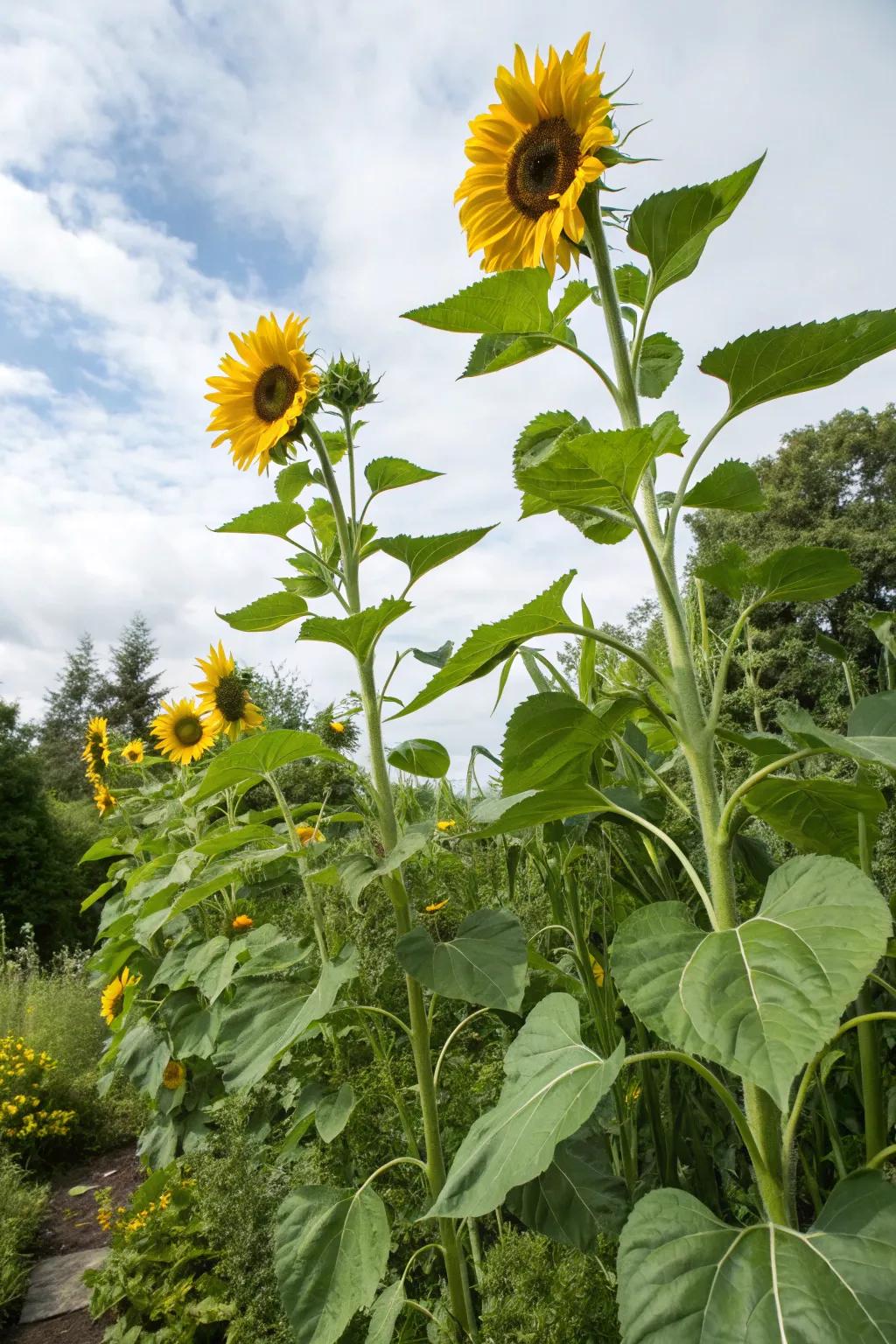 A striking sunflower display adding height and color.