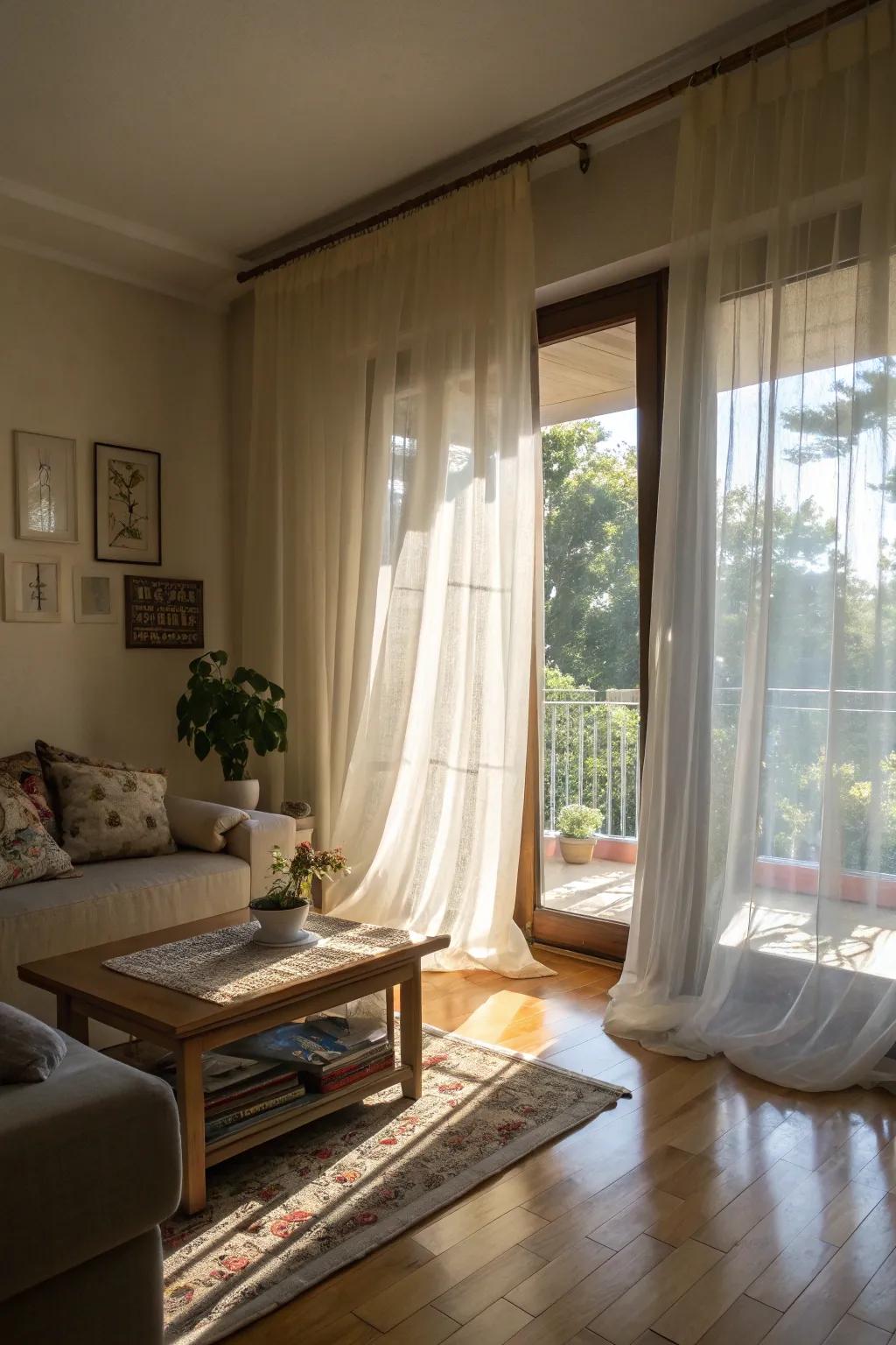 Simple window treatments invite natural light and warmth.