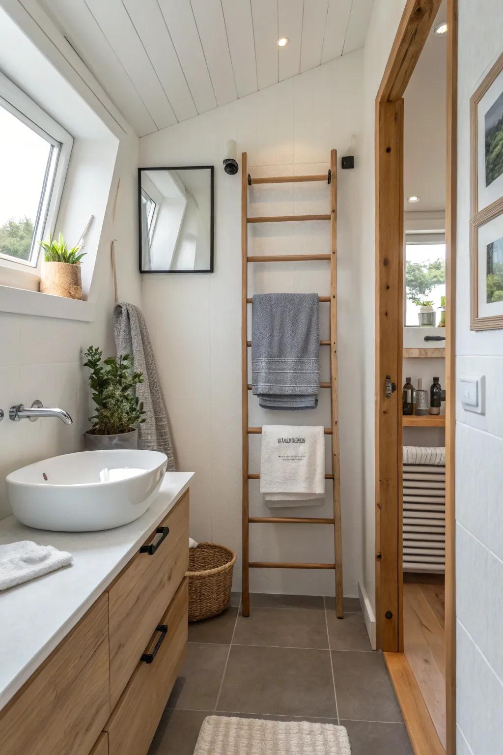 Compact towel ladders maximize vertical space in style.