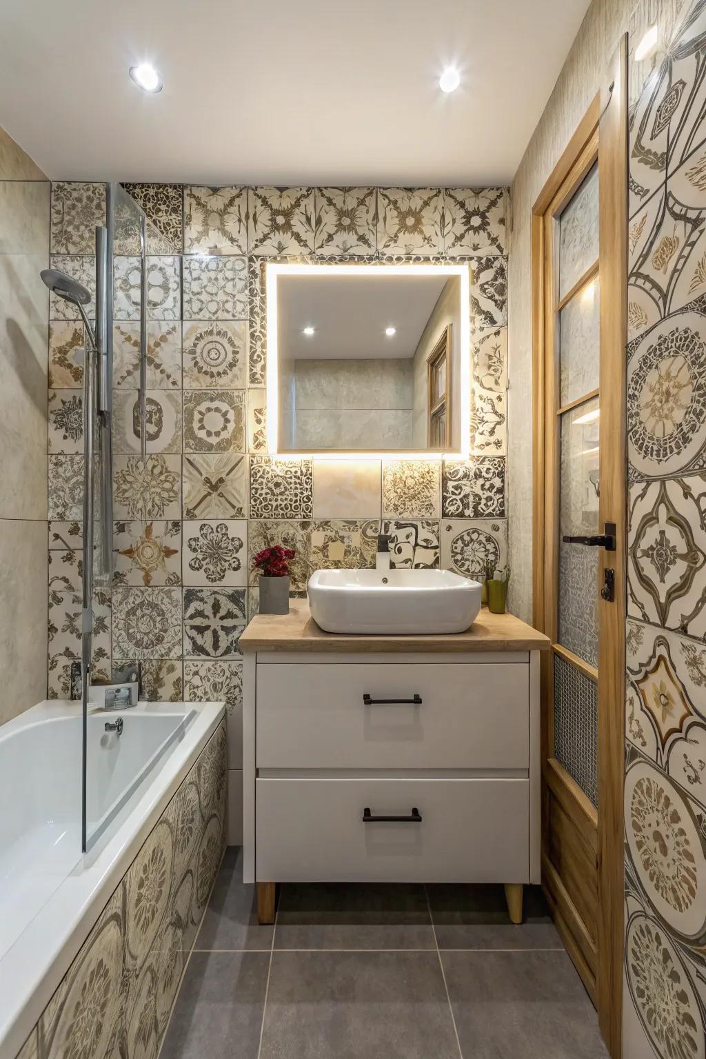 Decorative accents that bring a personalized touch to a small bathroom.