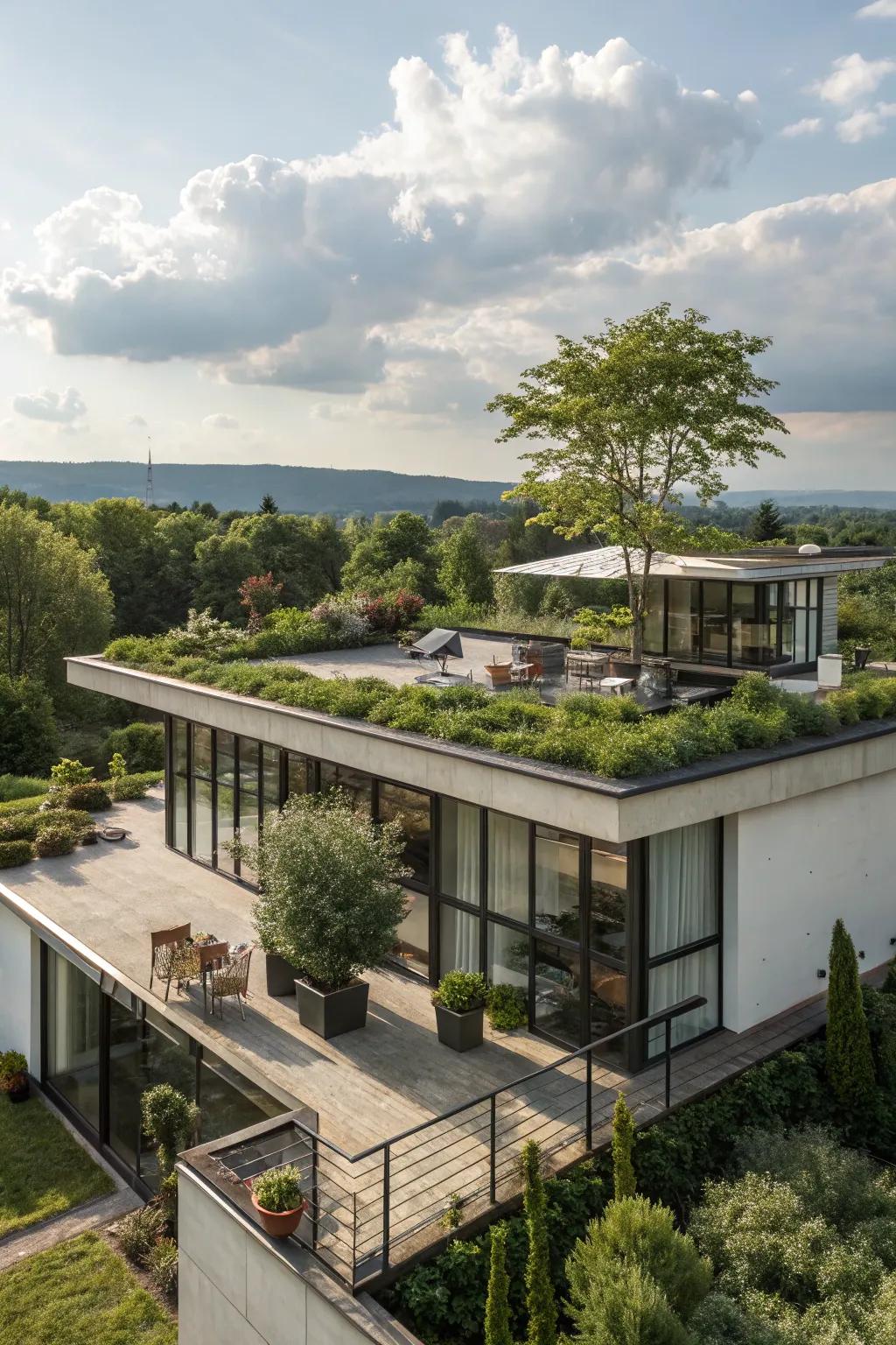 A level roof contributes to the streamlined appearance of a square-shaped residence.