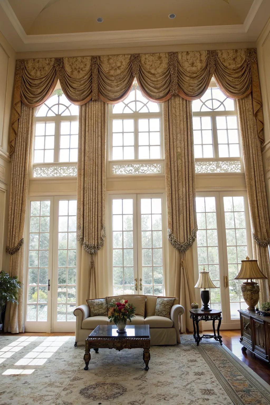 Ornamental valances impart a touch of decorum.