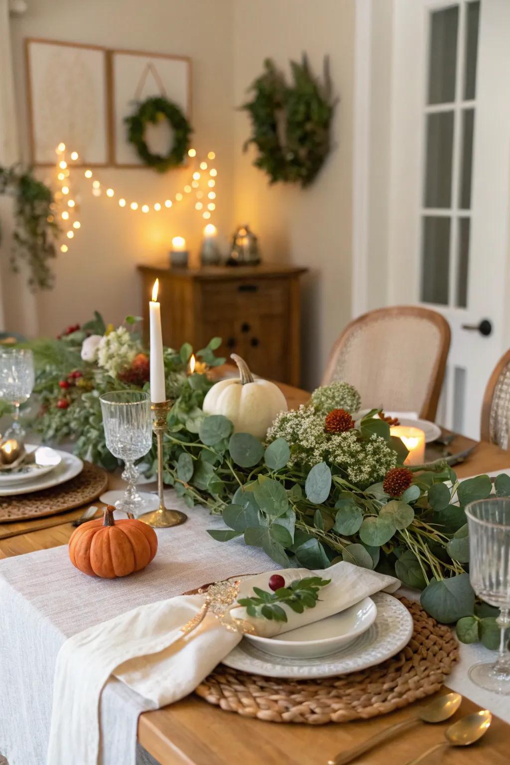 Greenery brings a touch of nature to your Thanksgiving table.