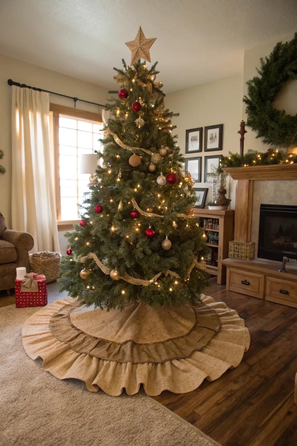 Burlap adds a rustic charm to your holiday tree.