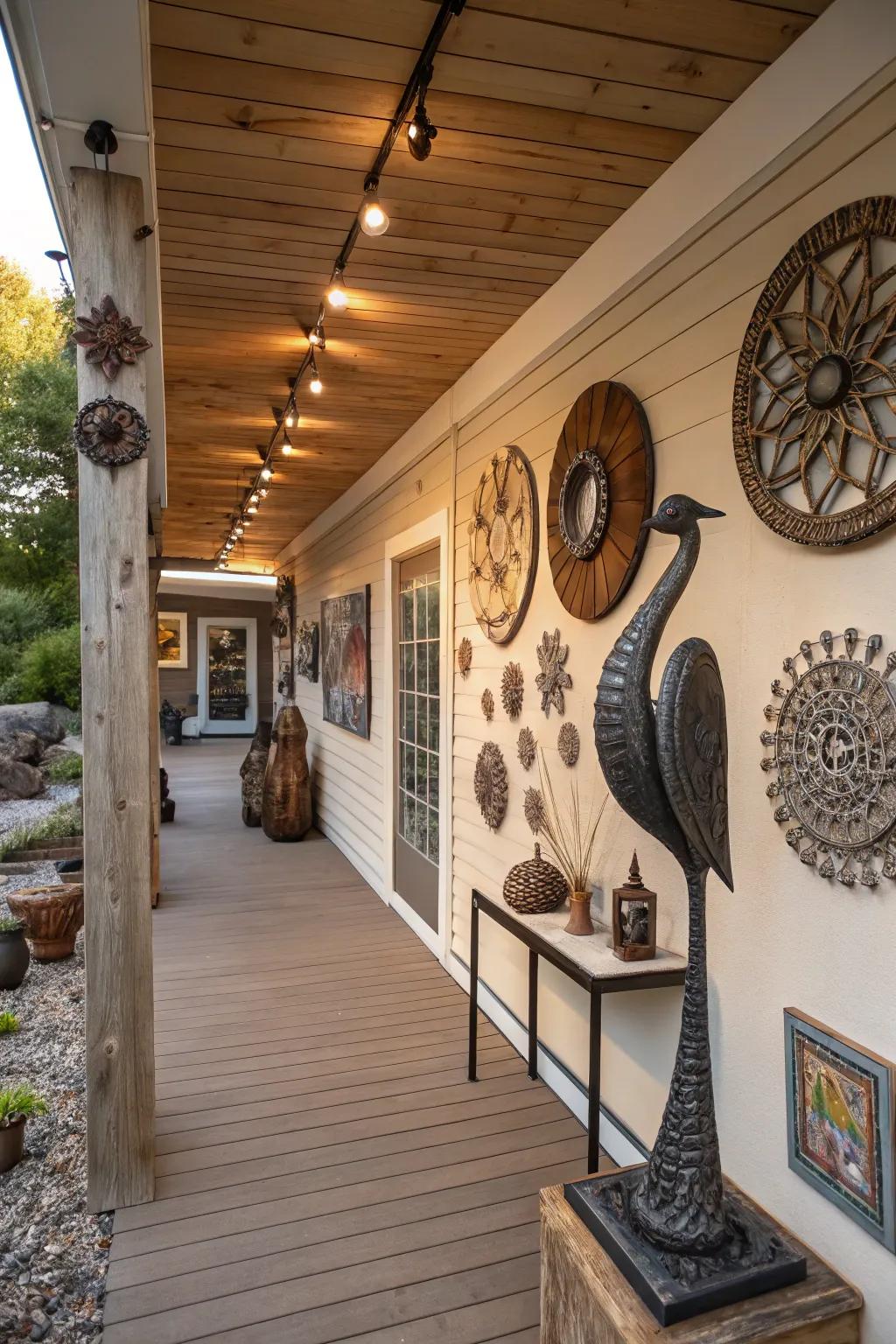 Artistic touches under the deck, adding a personal flair to the space.