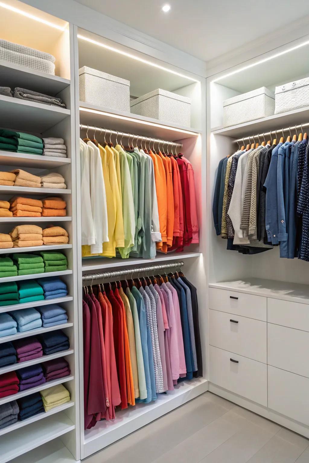 Color-coding creates an aesthetically pleasing and organized space.