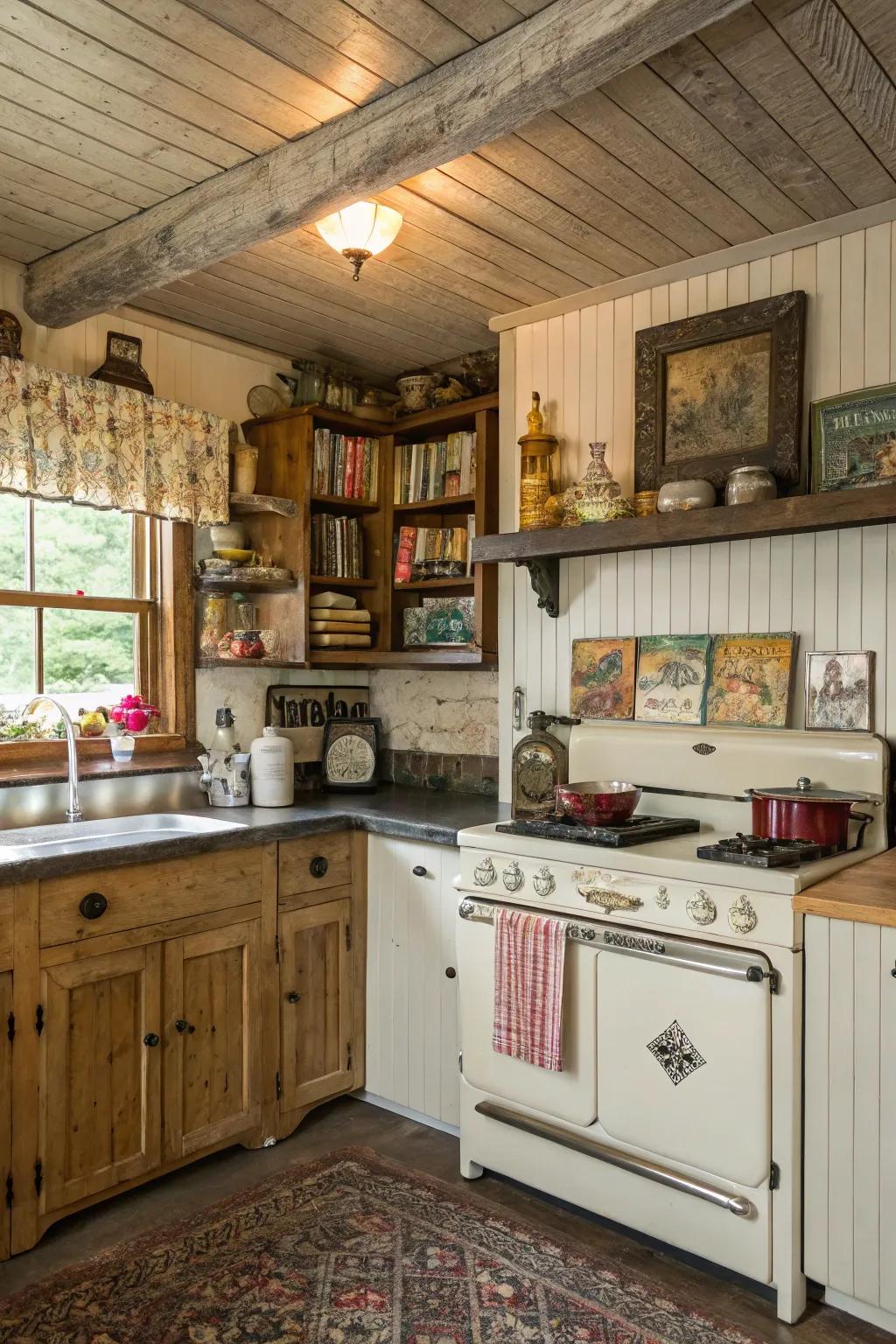 Beadboard ceilings for timeless cottage charm.