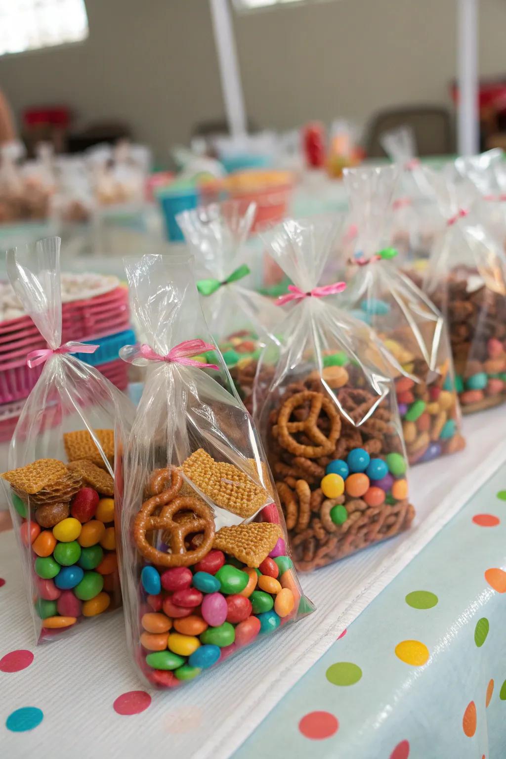 Festive snack mix in clear bags