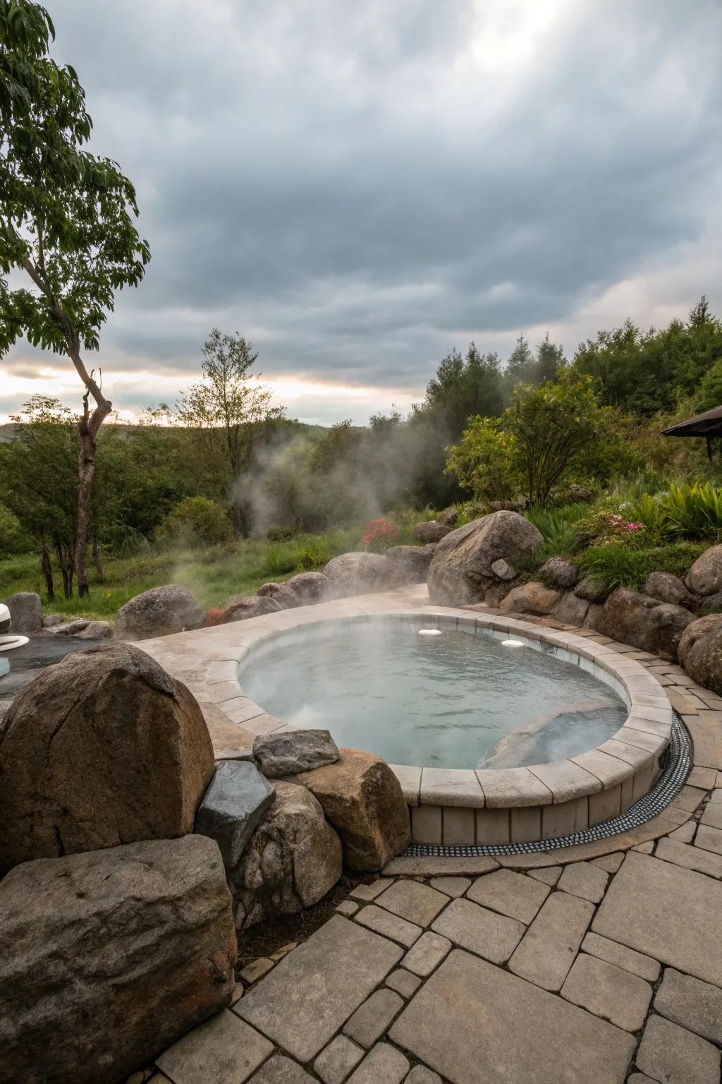 Stone surroundings create a seamless and natural look for your hot tub.