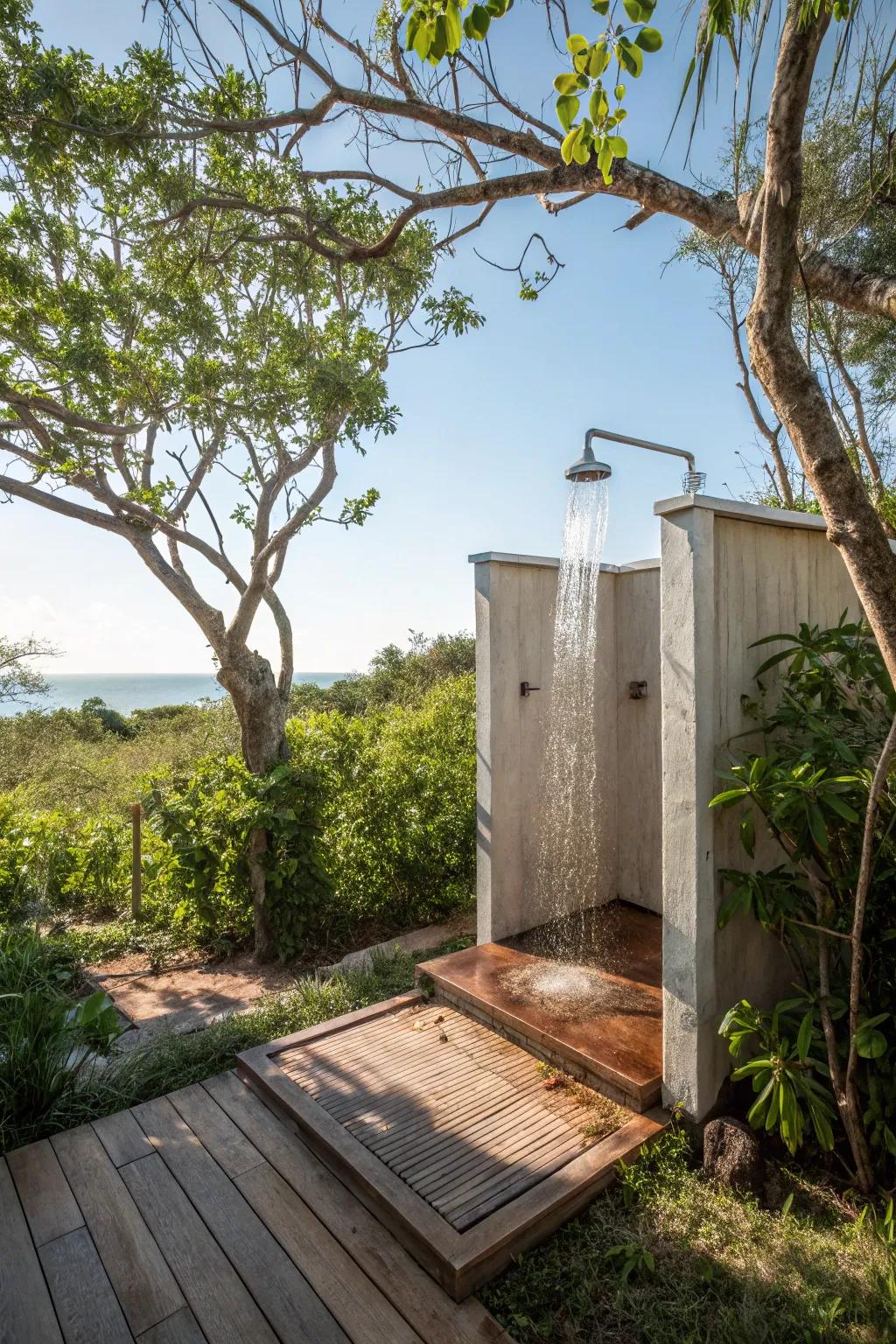 An open-air outdoor shower offering a liberating experience.