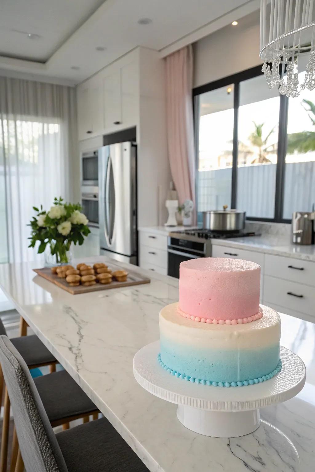 A pastel ombre cake with a gentle gradient of colors.