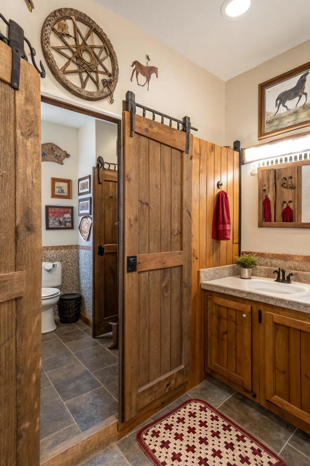 Saloon doors add a unique and playful touch to your bathroom.