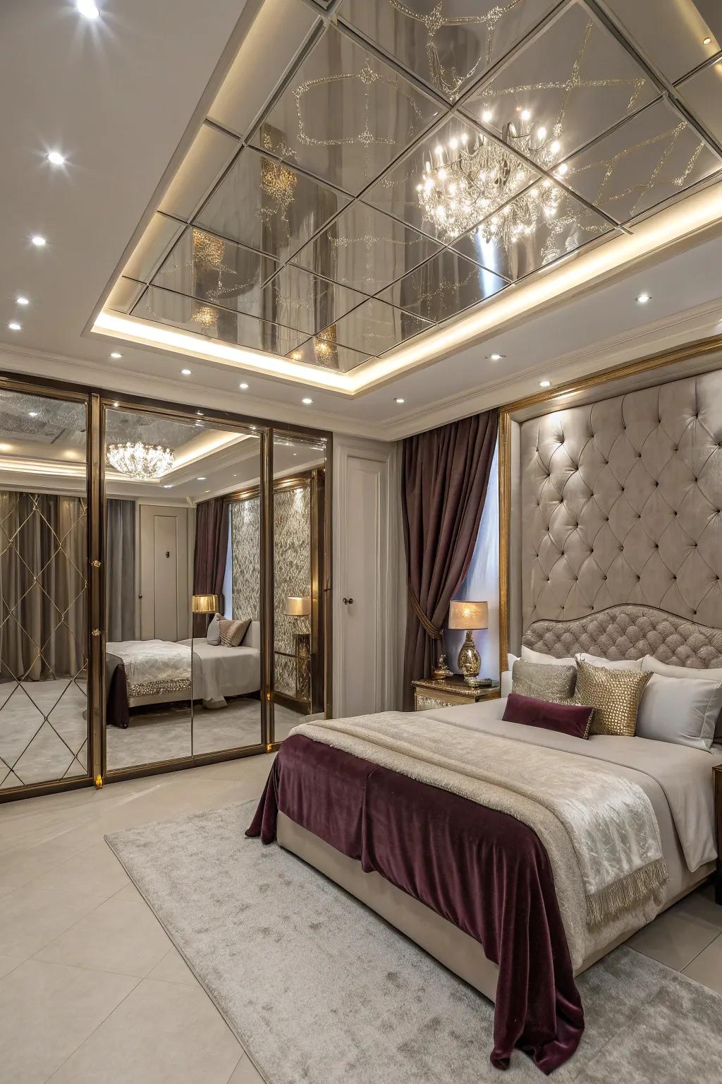 Add glamour with mirrored ceiling panels.