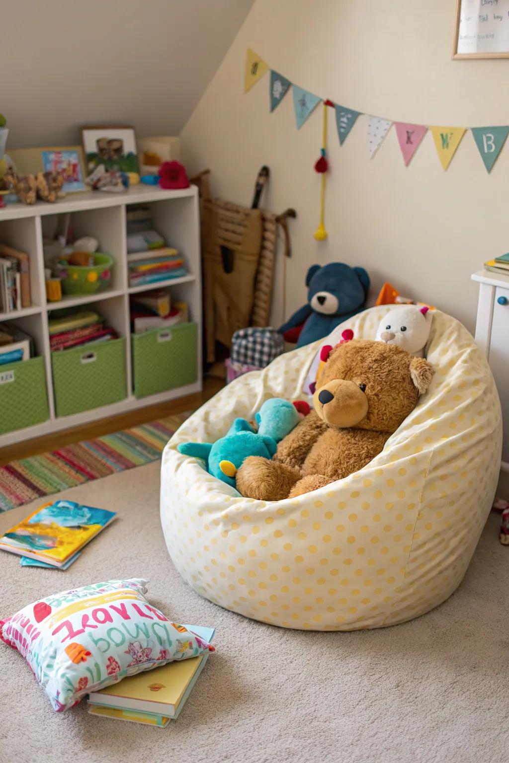 Bean bag chairs double as holding and seating.
