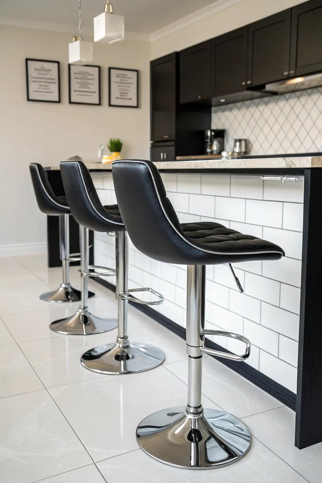 Stylish bar stools provide seating and style in this kitchen.