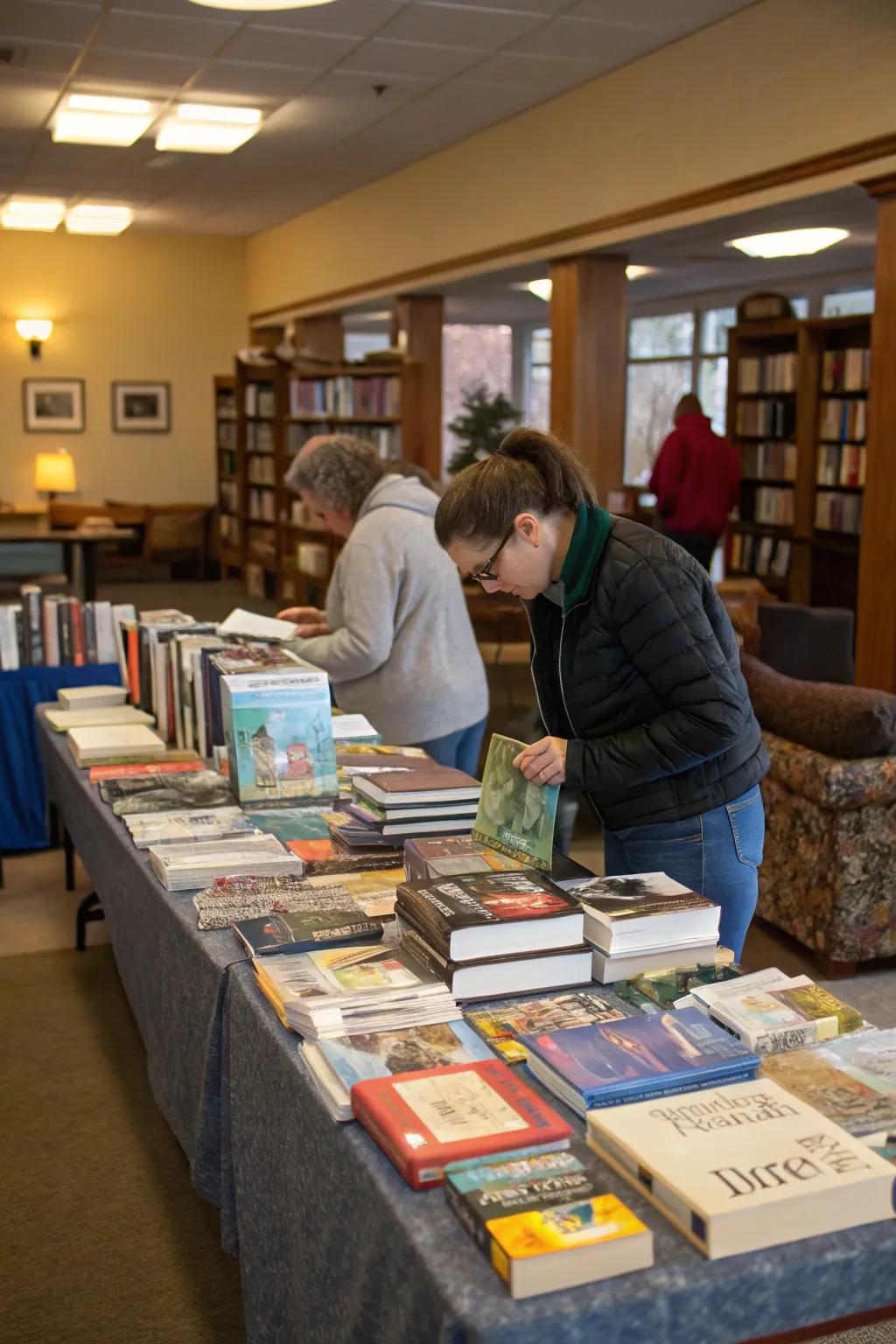 A book exchange corner where attendees can trade books.