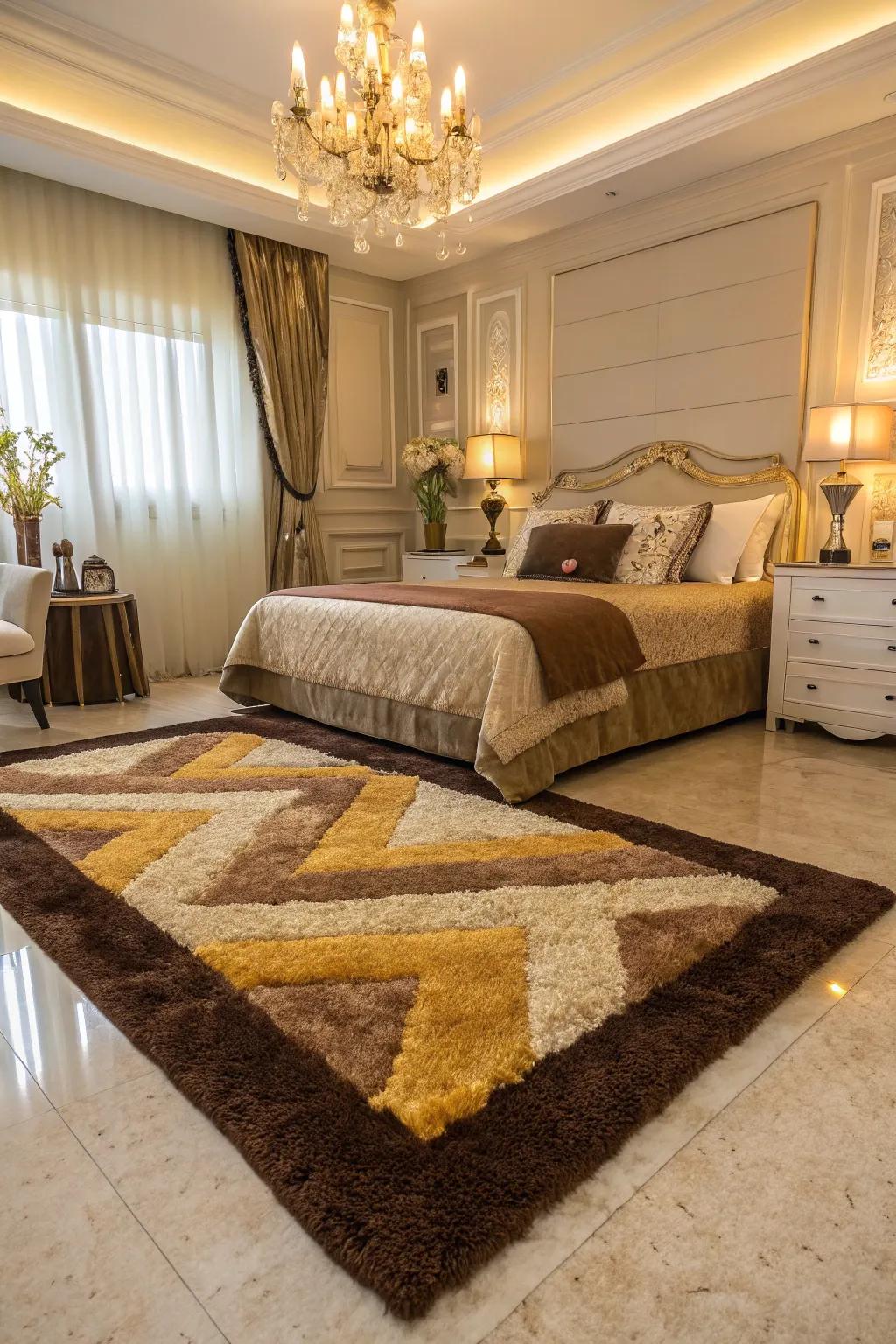 A plush area rug adds comfort and unifies the space.