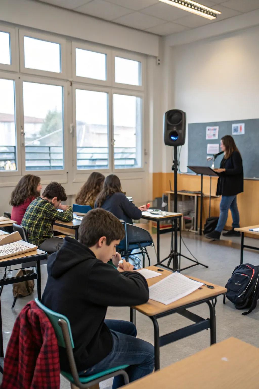 Calming audio can enhance the serenity of a classroom.