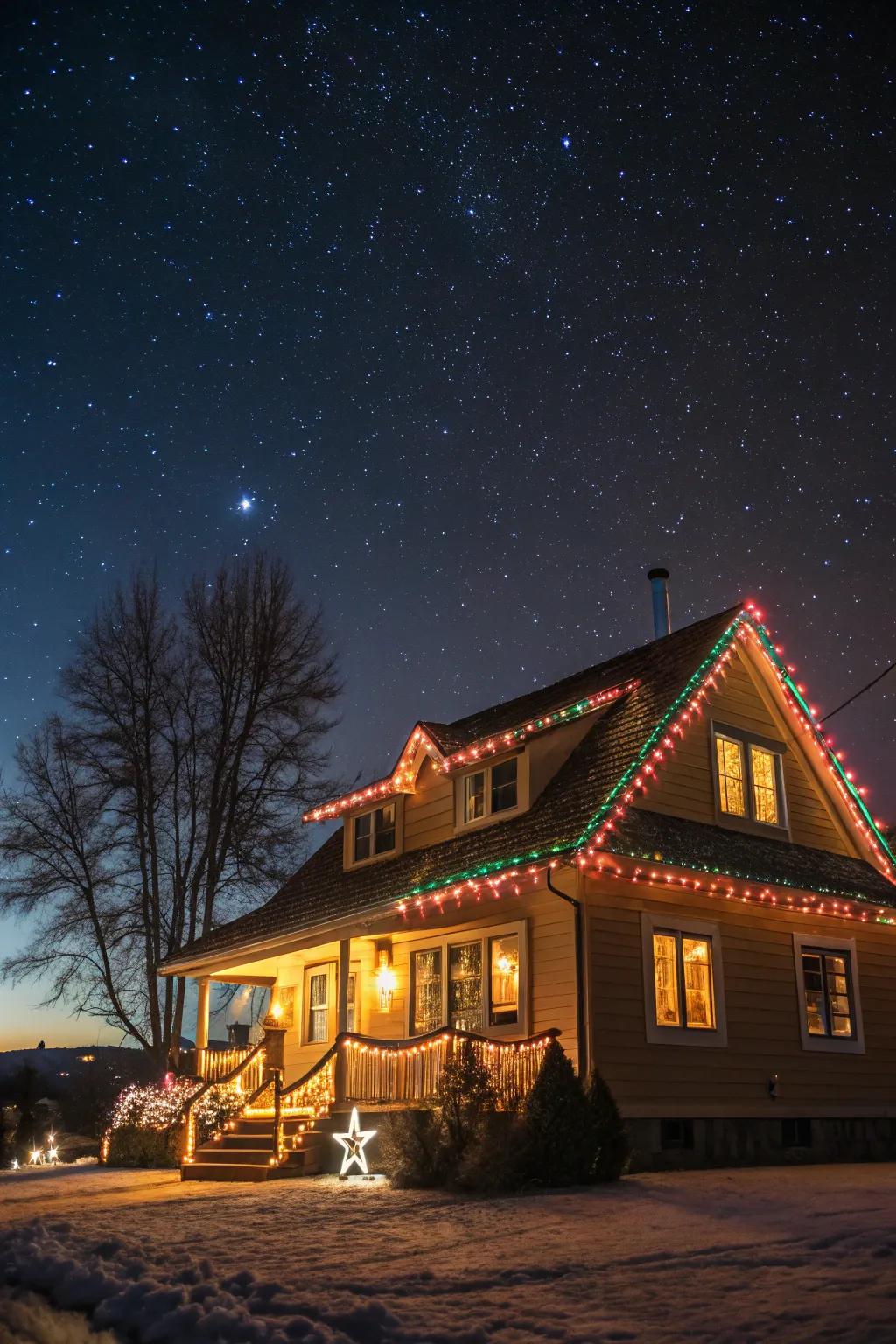 Roof lights create a stunning festive outline.