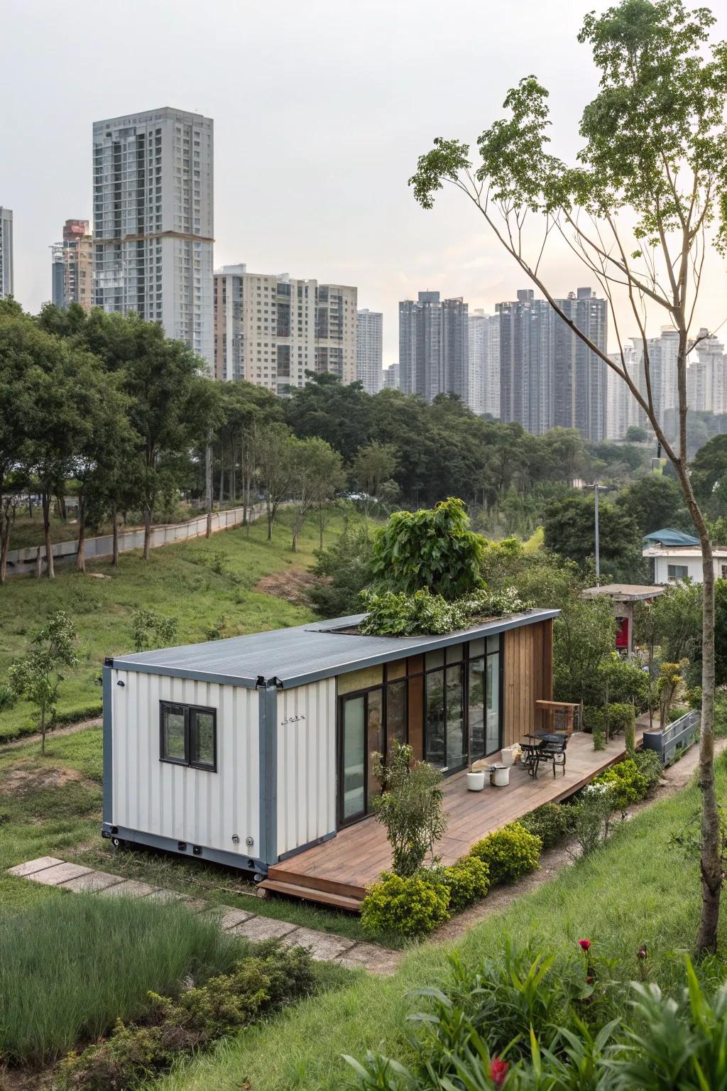 A container home that blends urban and rural environments seamlessly.