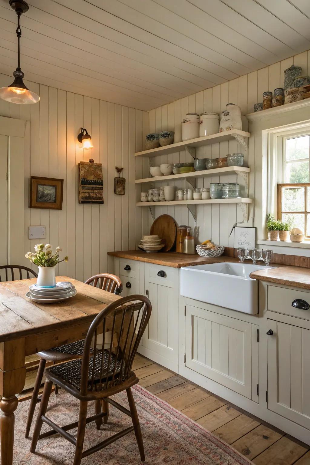 Beadboard paneling lends character to this charming kitchen.