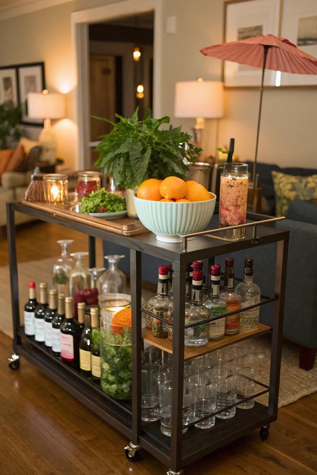 A creative cocktail station for mixology enthusiasts.