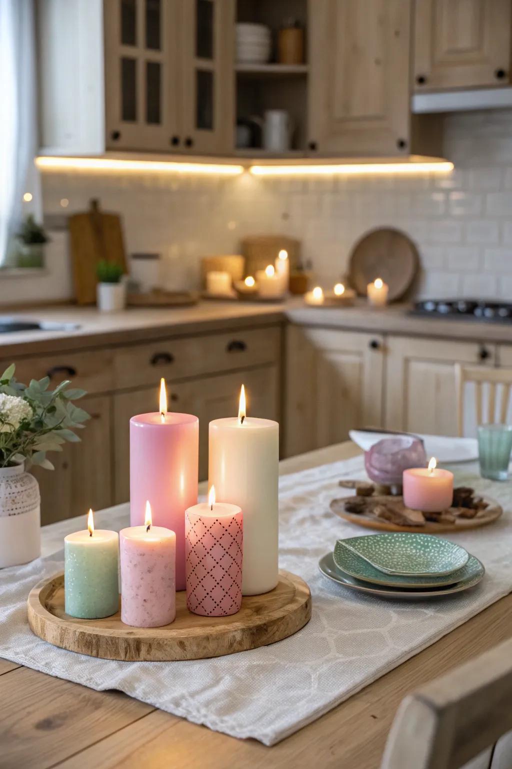Light-toned lights concoct a cordial and welcoming ambiance in the kitchen.