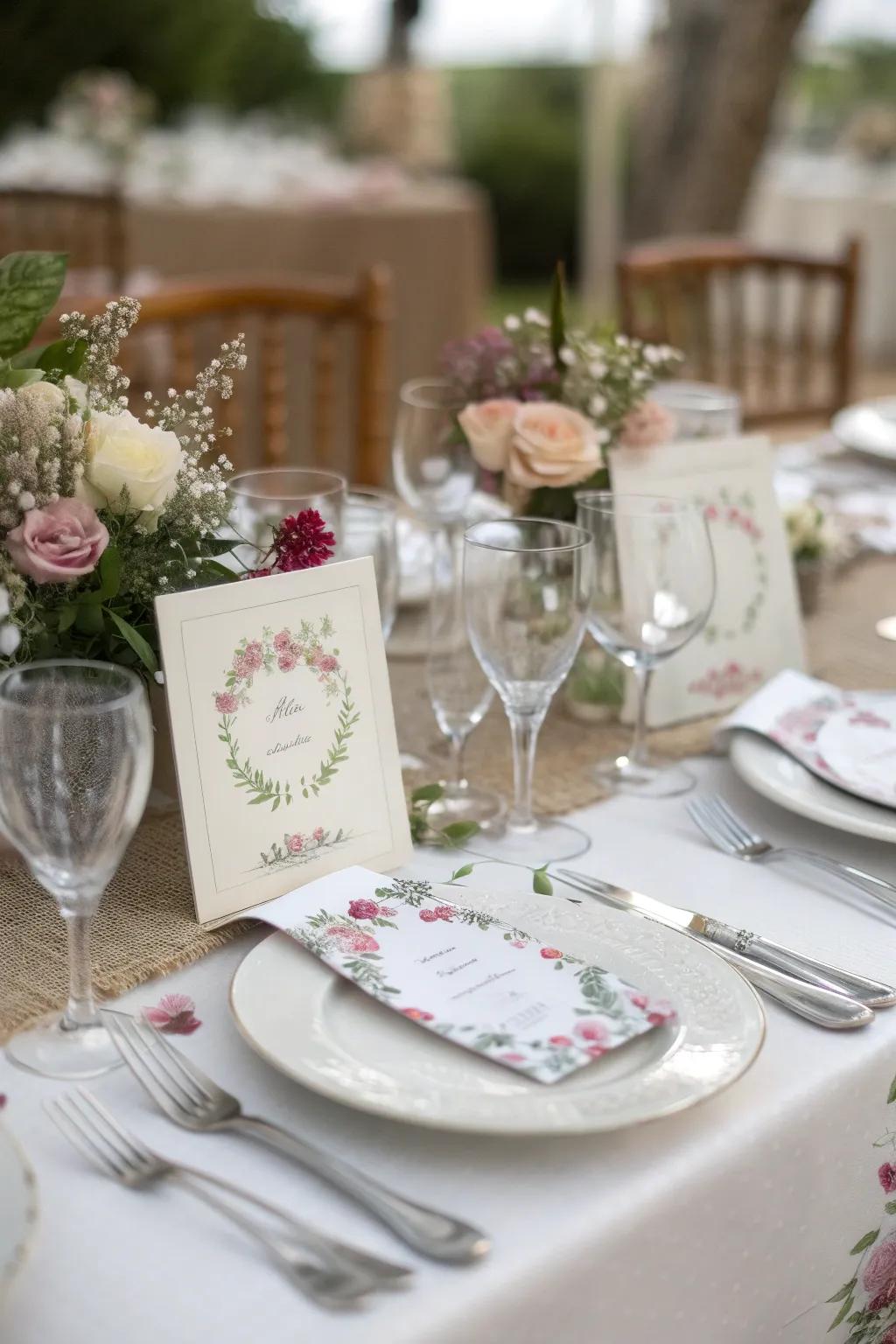 Personalized place cards add a thoughtful touch.