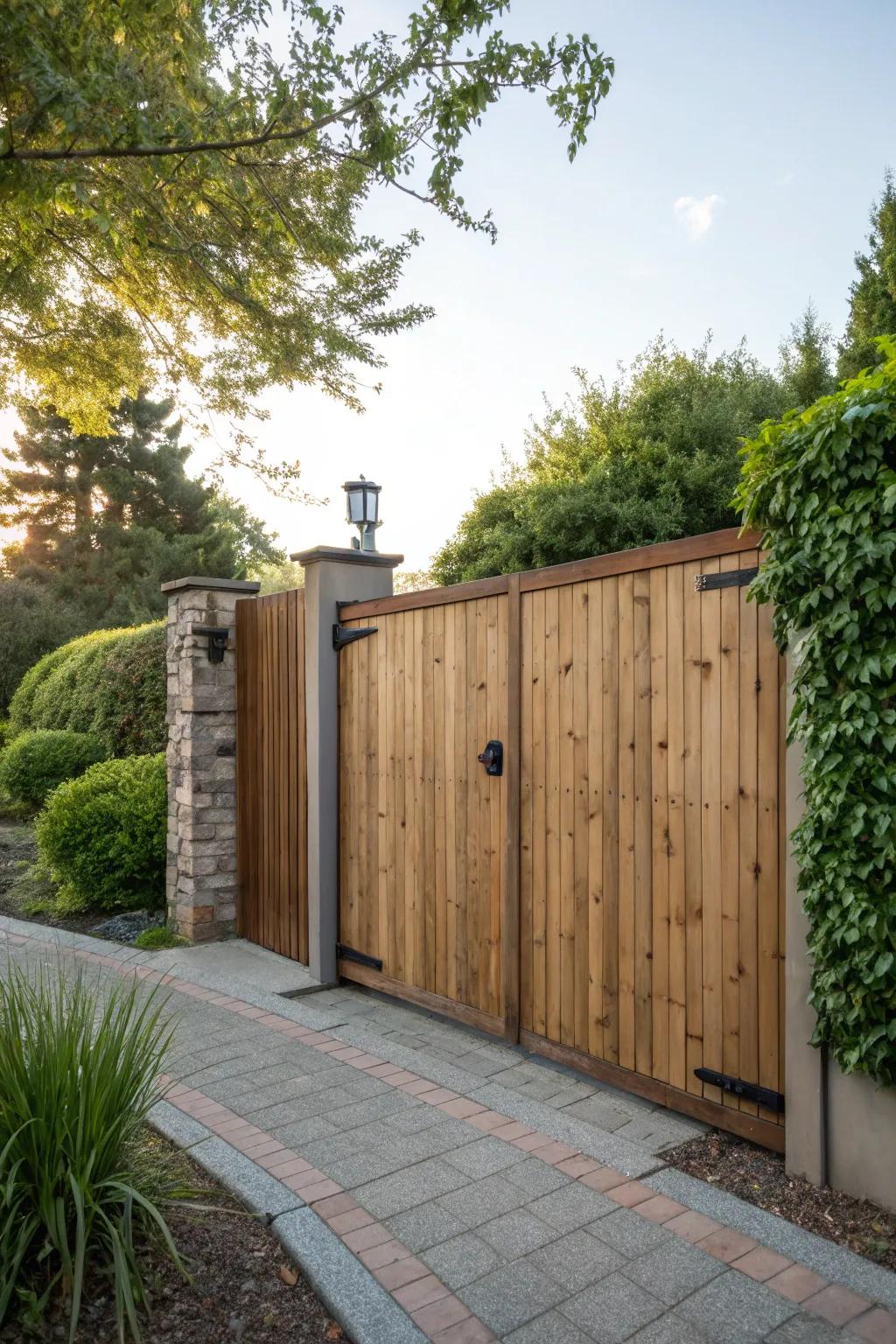 Solid gates ensure privacy while maintaining aesthetic appeal.