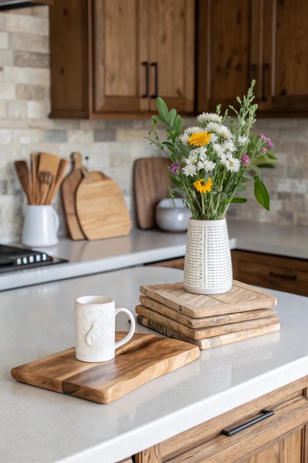 A minimalist, clutter-free farmhouse kitchen counter.