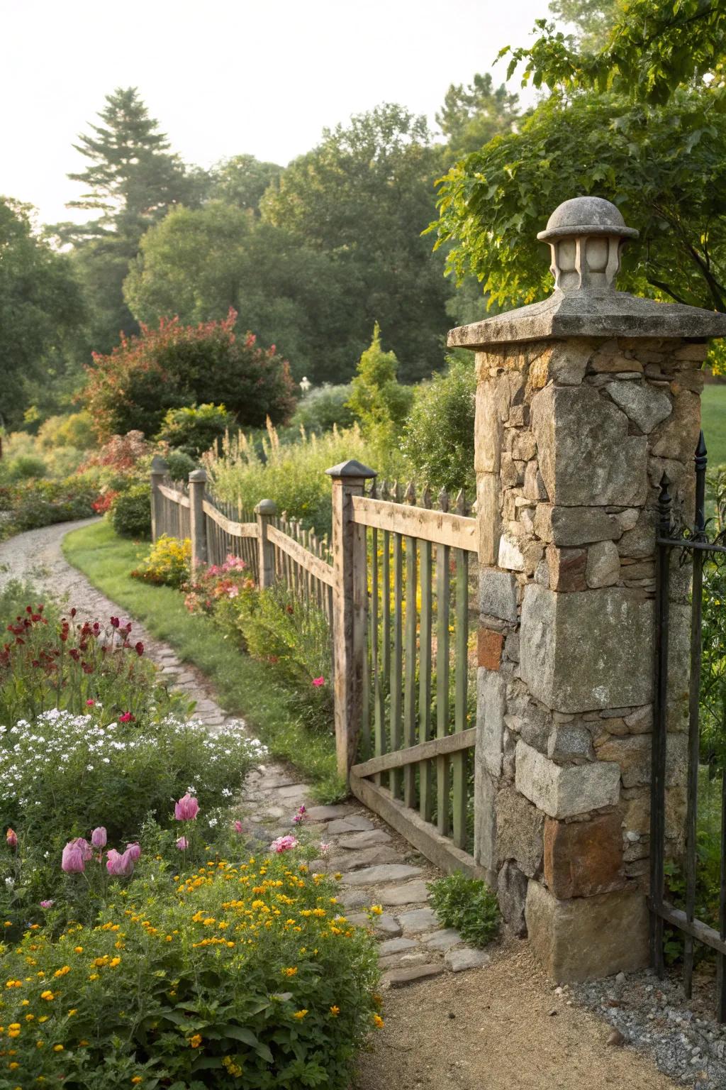 Stone and mixed materials create a unique fence boundary.