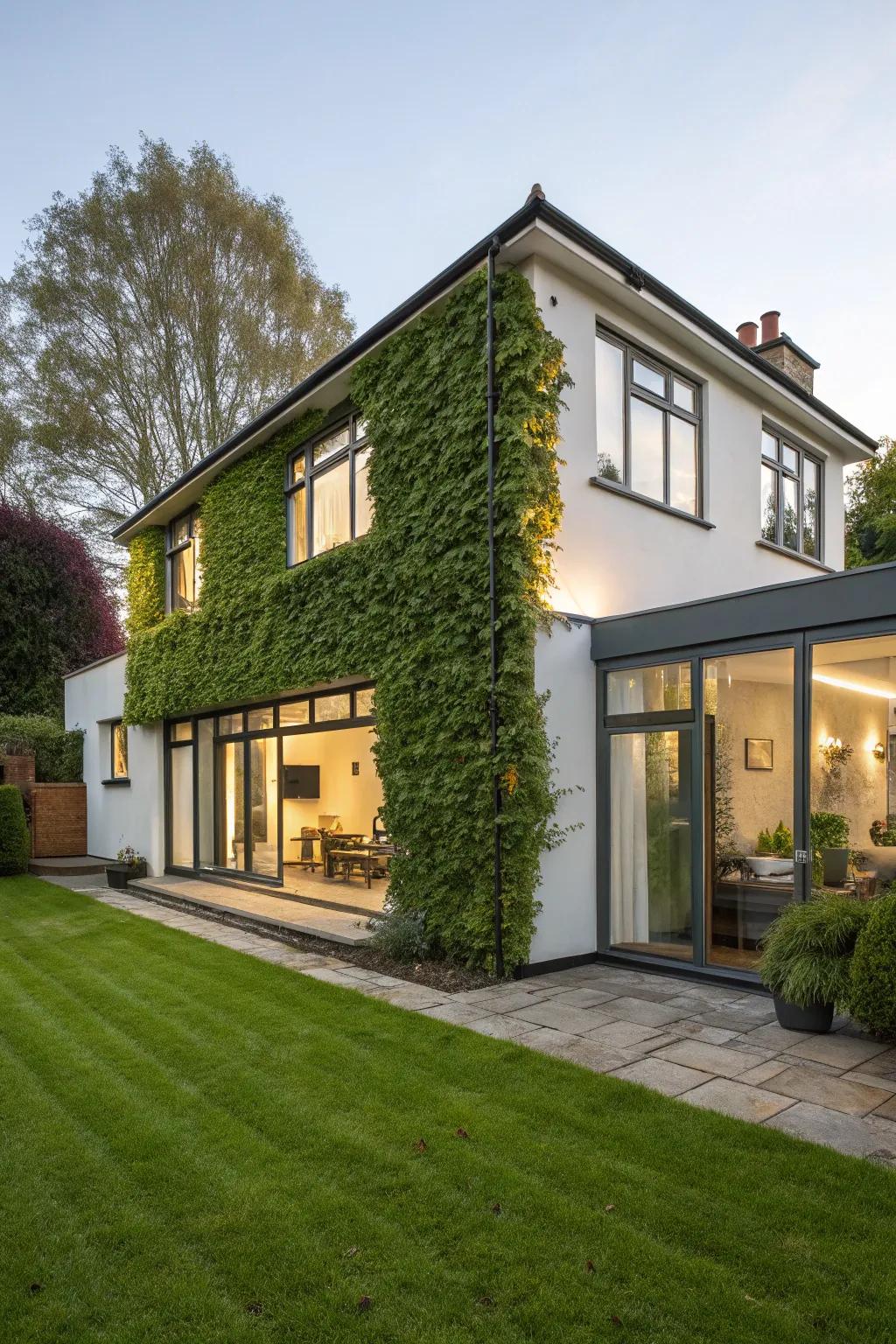 A contemporary home extension showcasing a vibrant verdant partition.