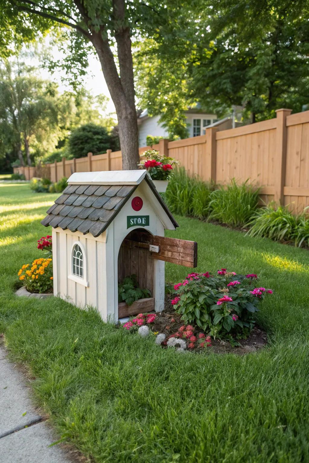 An endearing canine house mailbox venerating furry companions.
