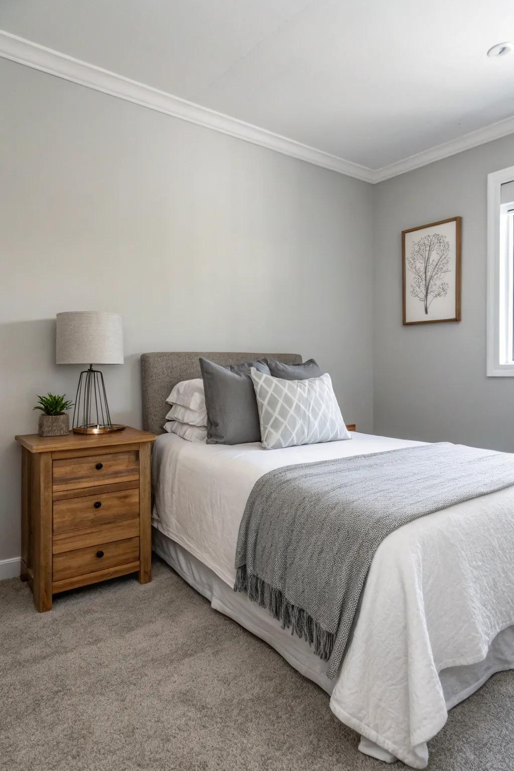 Minimalist decor keeps the guest room serene and stylish.