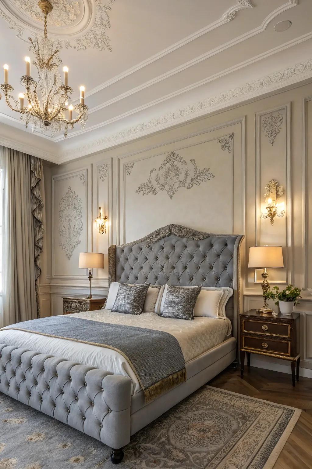 Classic elements elevate grey furnishings to fresh sophistication.