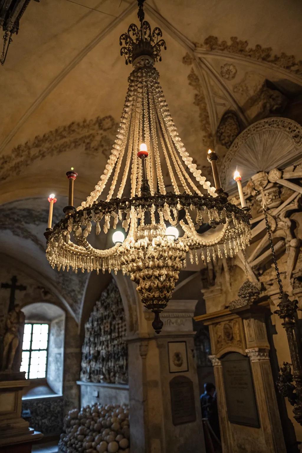 Skulls add a classic spooky touch to your Halloween chandelier.